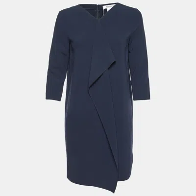 Pre-owned Max Mara Navy Blue Crepe Bocca Faux Wrap Dress S