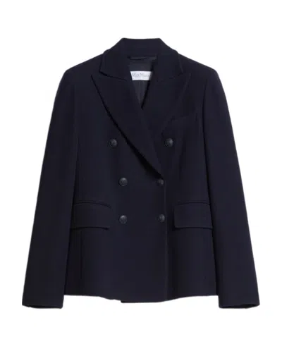 Max Mara Navy Blue Double-breasted Suit Jacket In Black