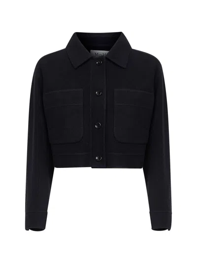 Max Mara Navy Blue Double Jersey Mxmpoggio Cropped Jacket