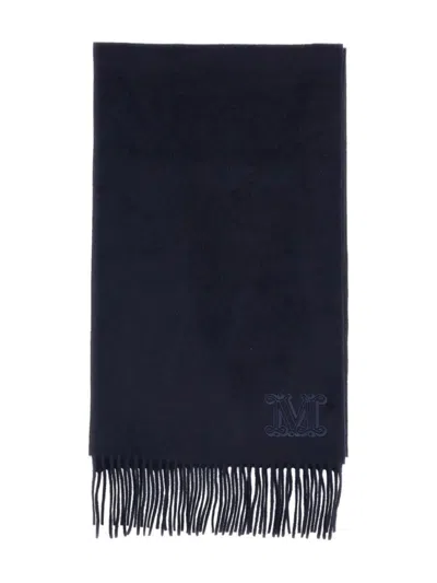 MAX MARA NAVY BLUE EMBROIDERED LOGO SCARF