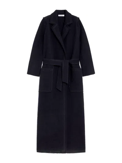 MAX MARA WOMEN NAVY BLUE JENE WOOL KNIT COAT, S LUXURY TRENCH COATS FOR WOMEN DARVEYS