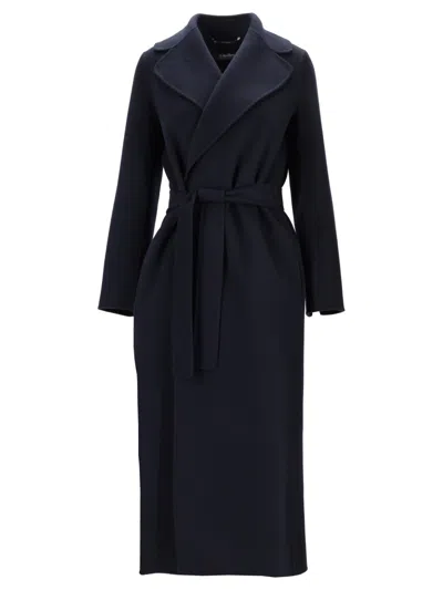 Max Mara Navy Blue Notched Lapel Trench Coat