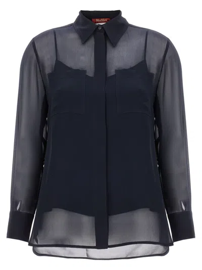 MAX MARA WOMEN NAVY BLUE ORIETTA SHIRT, XL LUXURY SHIRTS FOR WOMEN DARVEYS