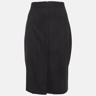Pre-owned Max Mara Navy Blue Pinstriped Pencil Skirt Xl