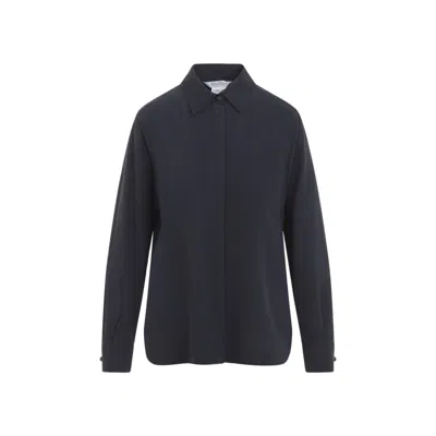 Max Mara Navy Blue Relaxed Solid Shirt In Animal Print