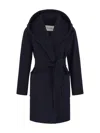 Max Mara Navy Blue Rialto Camel Wool Robe Coat In Navy Blue