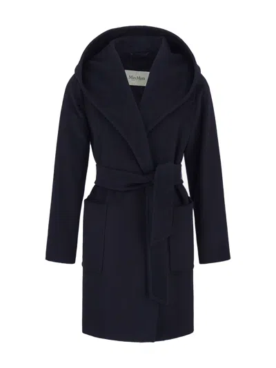 MAX MARA NAVY BLUE RIALTO CAMEL WOOL ROBE COAT
