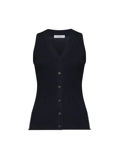 Max Mara Navy Blue Ribbed Knit Mxmfiorire Vest