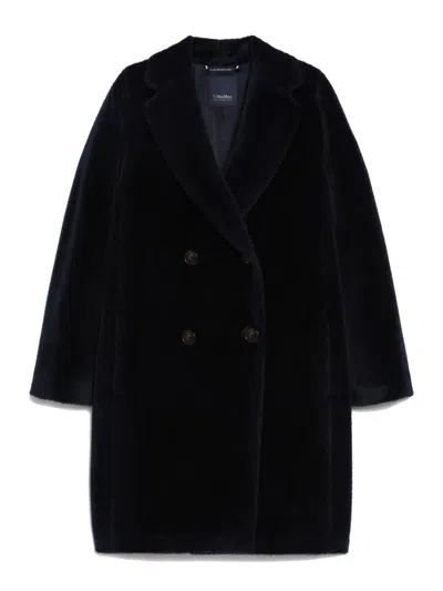 MAX MARA NAVY BLUE ROSETO MIDI WOOL COAT