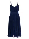 Max Mara Navy Blue Shoesino Pleated Dress In Blue