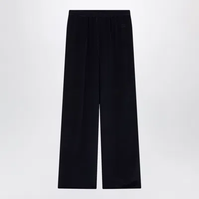 Max Mara Navy Blue Silk Relaxed Trousers In Multi