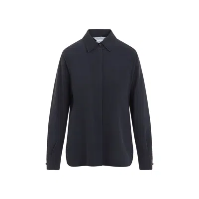 Max Mara Navy Blue Silk Siamese Shirt In Gray