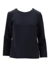 Max Mara Navy Blue Solid Round Neck T-shirt In Navy Blue