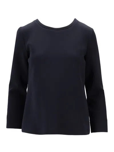 Max Mara Navy Blue Solid Round Neck T-shirt