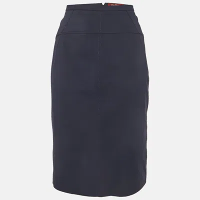 Pre-owned Max Mara Navy Blue Stretch Knit Pencil Skirt L