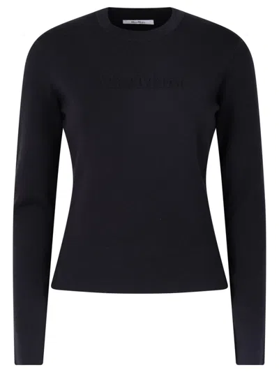 MAX MARA NAVY BLUE VISCOSE AND WOOL SWEATER