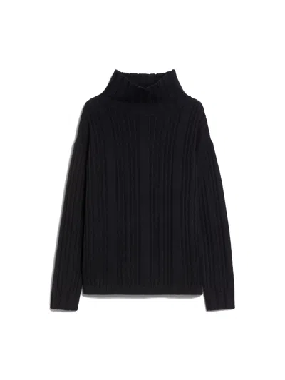 MAX MARA NAVY BLUE WOOL AND CASHMERE POLO-NECK JUMPER