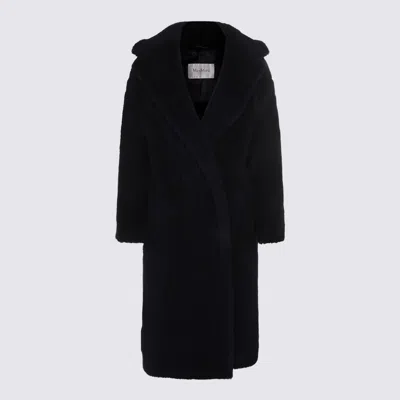 Max Mara Navy Blue Wool Blend Coat In Black