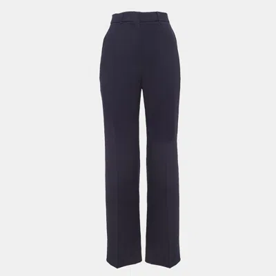 Pre-owned Max Mara Navy Blue Wool Gabardine Straight Leg Trousers S