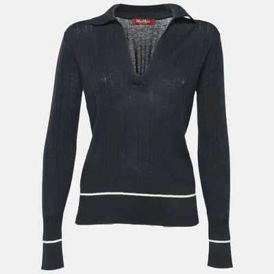 Pre-owned Max Mara Navy Blue Wool Polo Sweater M