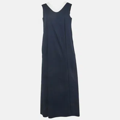 Pre-owned Max Mara 's  Navy Blue/white Cotton Sleeveless Maxi Dress L