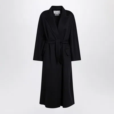 Max Mara Navy Cashmere Wrap Coat In Black
