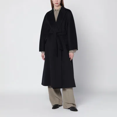 Max Mara Navy Cashmere Wrap Coat In Blue