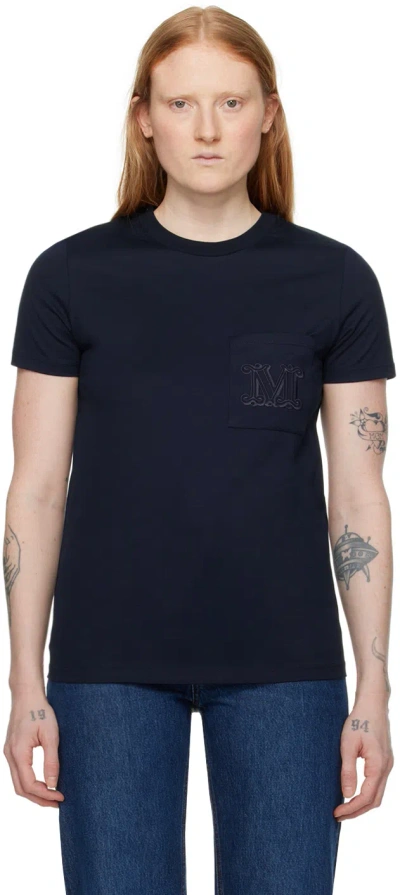 Max Mara Navy Crewneck T-shirt In 6 Midnightblue