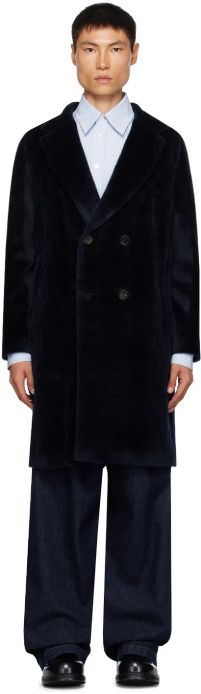 Max Mara Navy Double-breasted Coat In 005 Midnightblue