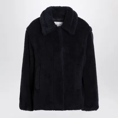 Max Mara Navy Faux-fur Coat In Blue
