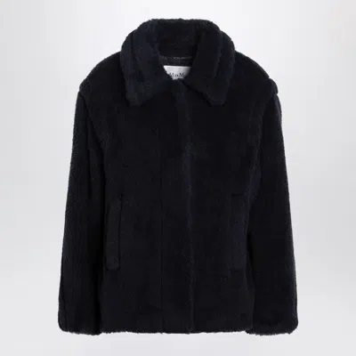 Max Mara Navy Fauxfur Coat In Black