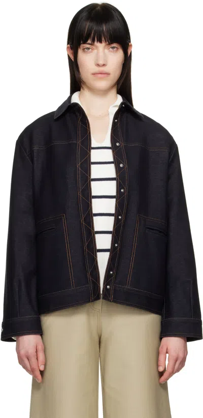 Max Mara Navy Lepre Jacket In Panna-beige