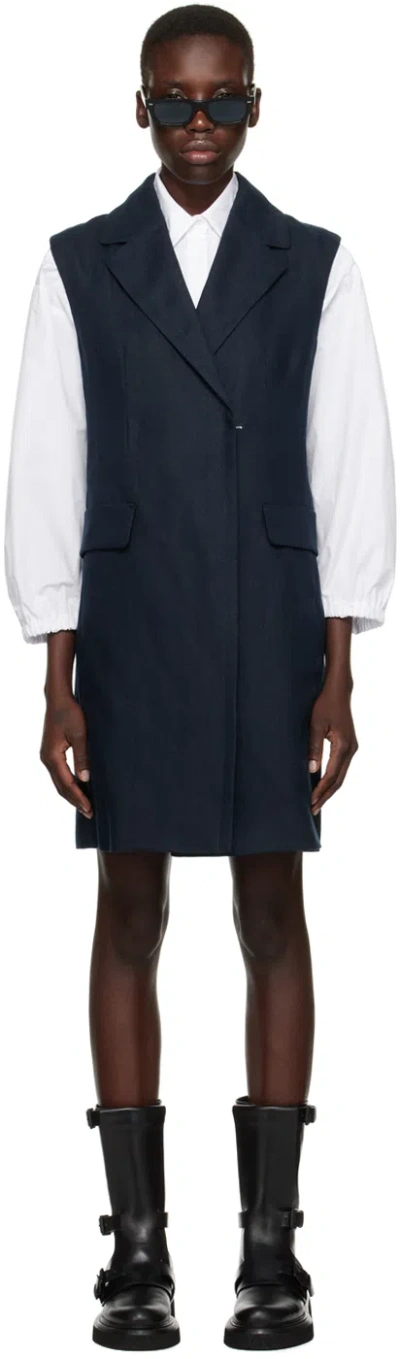 Max Mara Linen Sleeveless Blazer In 2 Navy