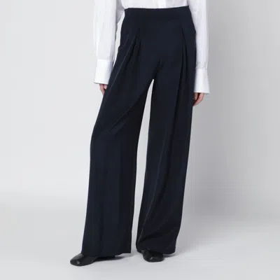 MAX MARA NAVY SILK-BLEND TROUSERS
