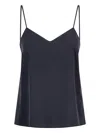 Max Mara Navy Solid V Neck Top In Blue