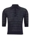 Max Mara Navy Textured Shirt Collar T-shirt In Navy Blue
