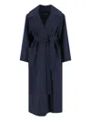 Max Mara Navy Virgin Wool Wrap Coat With Adjustable Belt In Multi