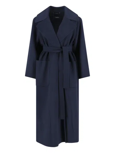 MAX MARA MAX MARA NAVY VIRGIN WOOL WRAP COAT WITH ADJUSTABLE BELT