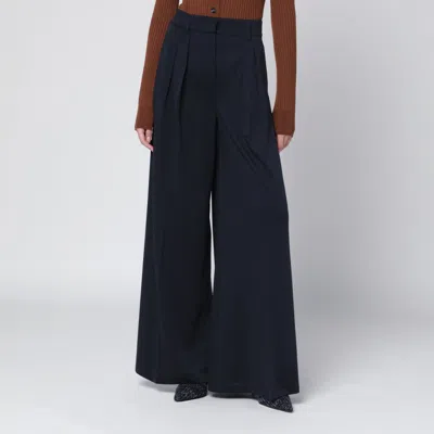 Max Mara Navy Wool Jersey Trousers In Blue