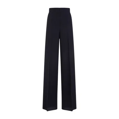 Max Mara Navy Wool Pants For Women In Ss24 Collection In Blue