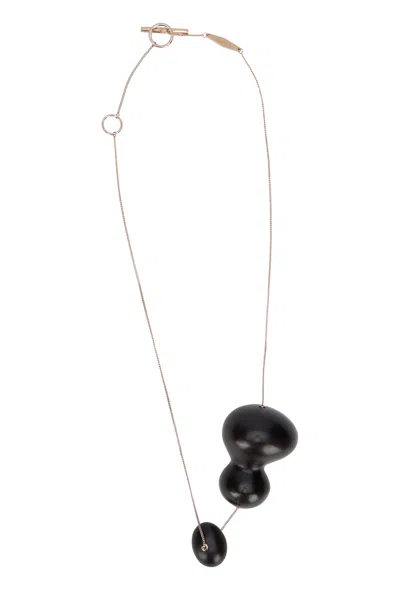 Max Mara Necklace With Pendant In Metal And Ebony Wood In Black