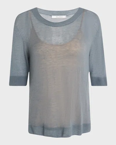 Max Mara Negelia Short-sleeve Sheer Knit Sweater In Avio