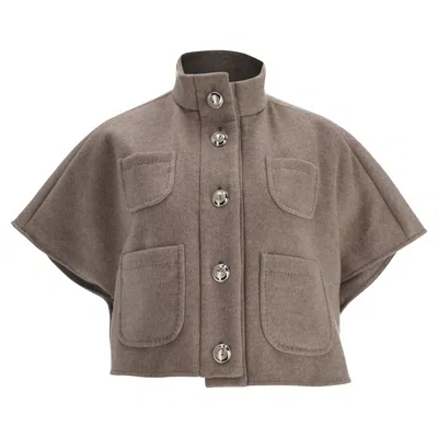 Max Mara Nemi' Cropped Cape In Brown Cashmere