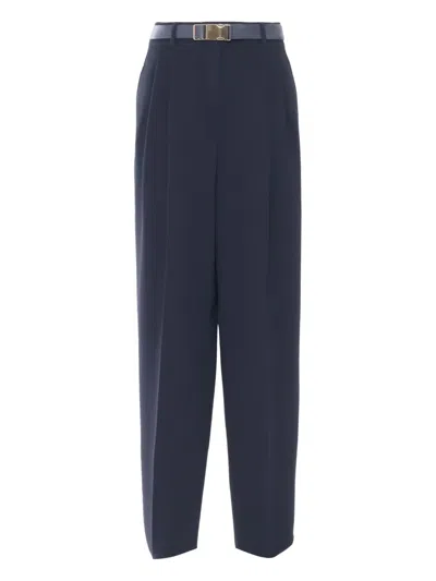 Max Mara Studio Neottia Belted Wide Leg Trousers In Blue