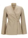 Max Mara Tailored Blazer With Belted Waist And Pockets In Beige