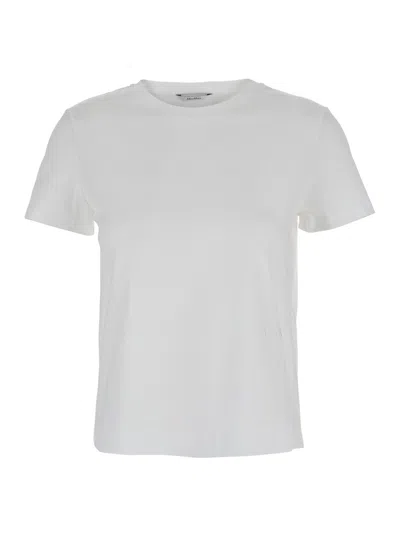 Max Mara 'nerina' White Crewneck T-shirt With Tonal Logo Lettering On The Front In Cotton Woman