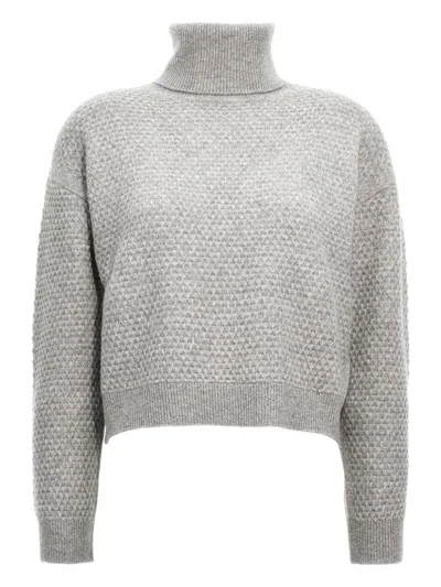 Max Mara Textured Honeycomb Knit Cashmere Sweater In Gray