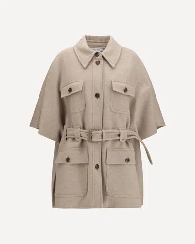 Max Mara Nettare Cashmere Cape With Belt In Beige