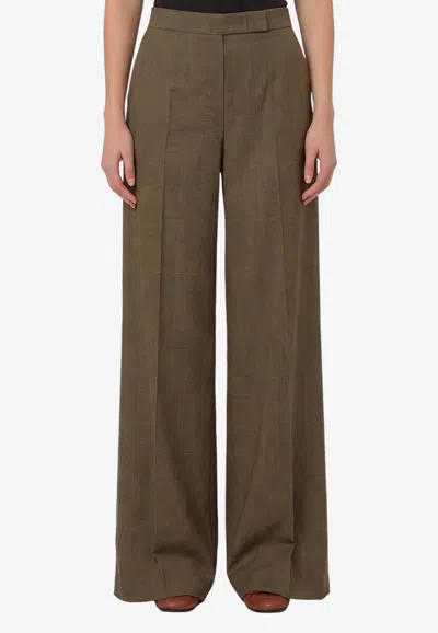 Max Mara Netto Prince Of Wales Wool Pants In Green