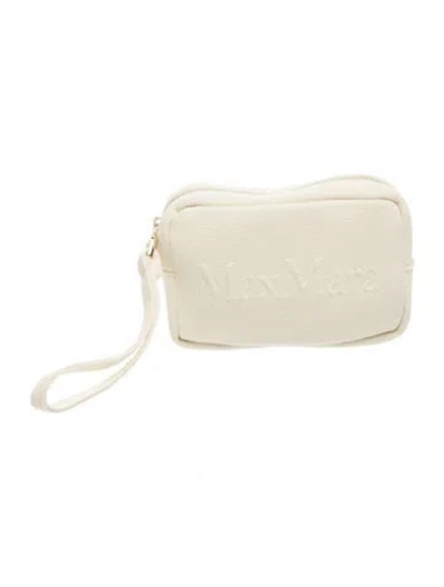 Pre-owned Max Mara Neutral Canvas Cosmetic Bag Featuring Gold Hardware  W/tags